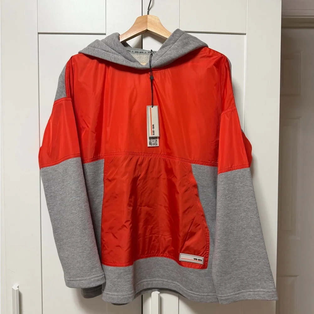 WE-AR4 Women's Red and Gray Mixed Up Hoodie - Picture 3 of 5